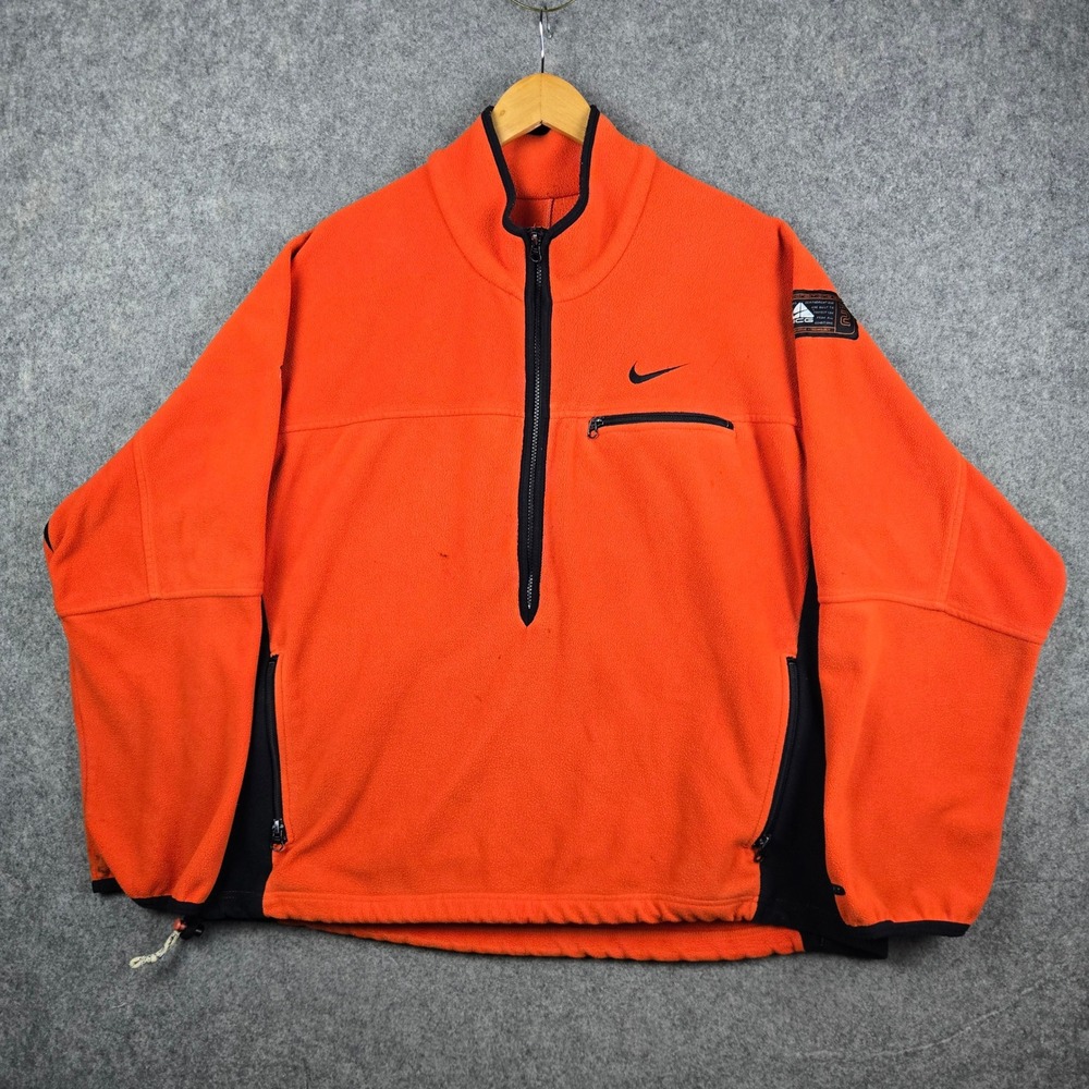 Vintage Nike ACG Fleece Jacket Mens XL Orange Quarter Zip Pullover Gorpcore Y2K